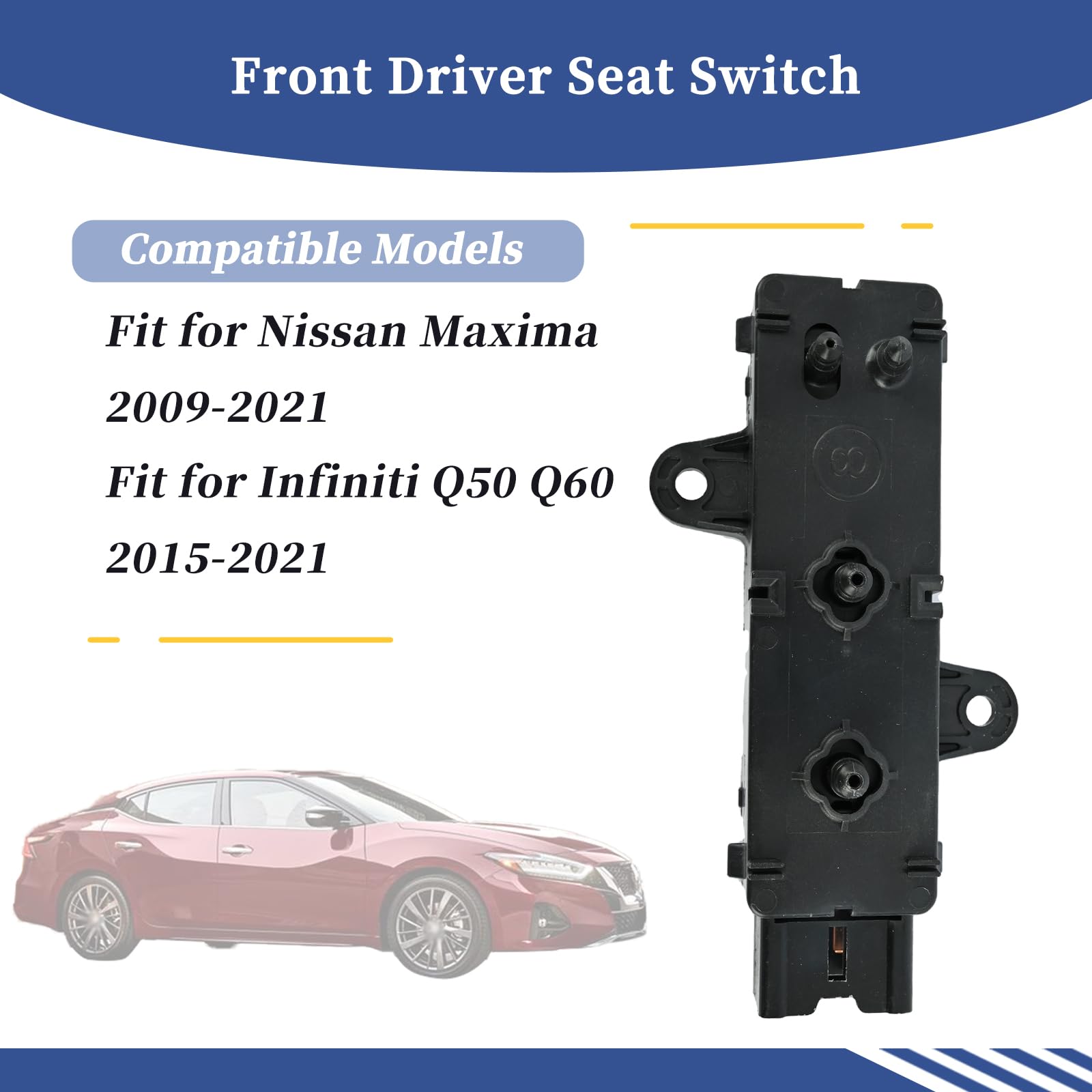 Interruptor de asiento delantero del lado del conductor 870664HA0A 87066-4HA0A compatible con Nissan Maxima 2009-2021│Infiniti Q50 Q60 2015-2021 Interruptor de ajuste de asiento de 8 vías
