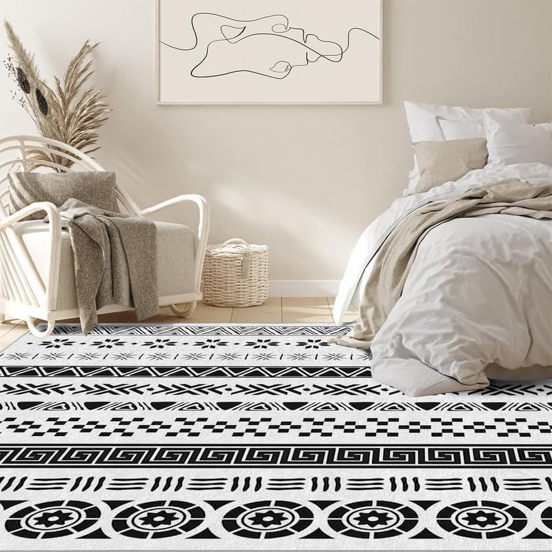 Miniatura 4 de Alfombra bohemia de área pequeña de 3 x 5 pulgadas, lavable, alfombra de entrada negra, suave, antideslizante, para puerta delantera, porche,