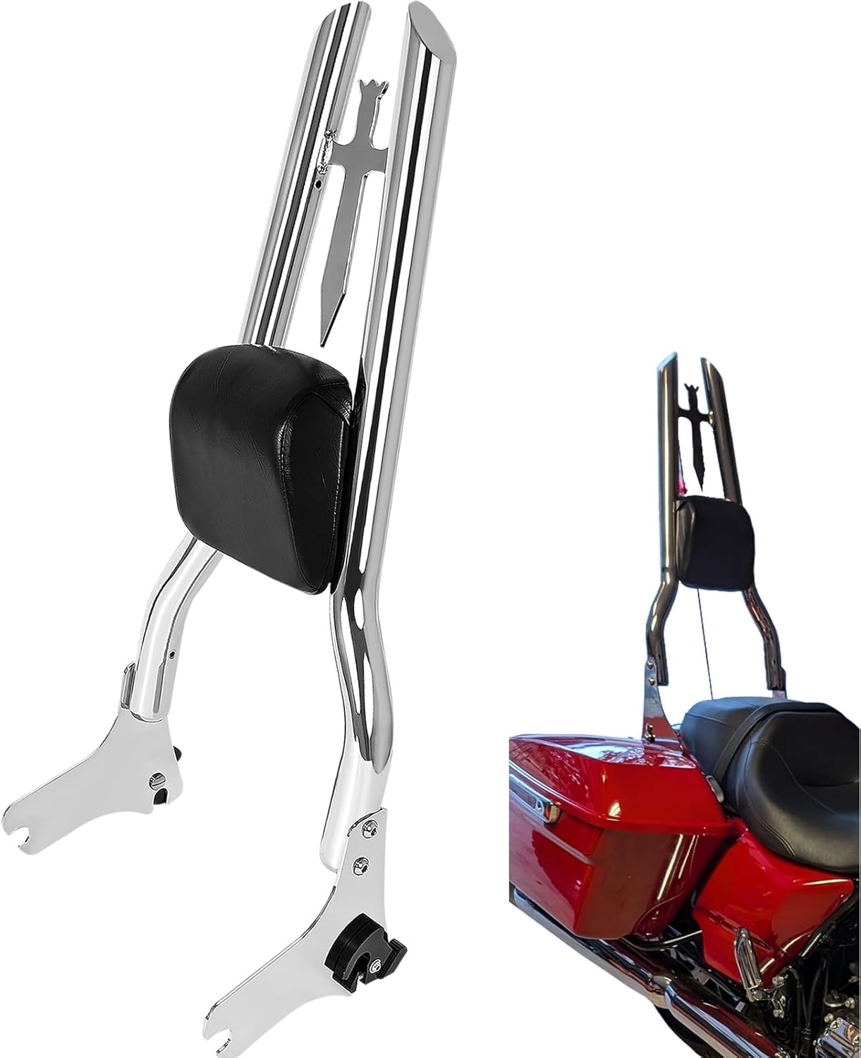 30" Tall Chrome Detachable Sissy Bar Passenger Backrest Rear Pad for Harley Davidson Touring 97-08 Road King Electra Glide Street Glide FLHR FLHX FLHT FLTR