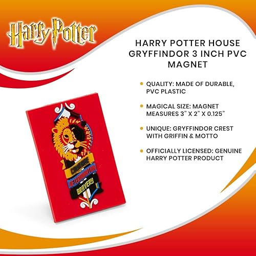 Miniatura 6 de Harry Potter Hogwarts House Gryffindor - Imán de PVC de 3 pulgadas con bandera, Griffin y lema - Refrigerador de cocina, armario escolar, imanes de
