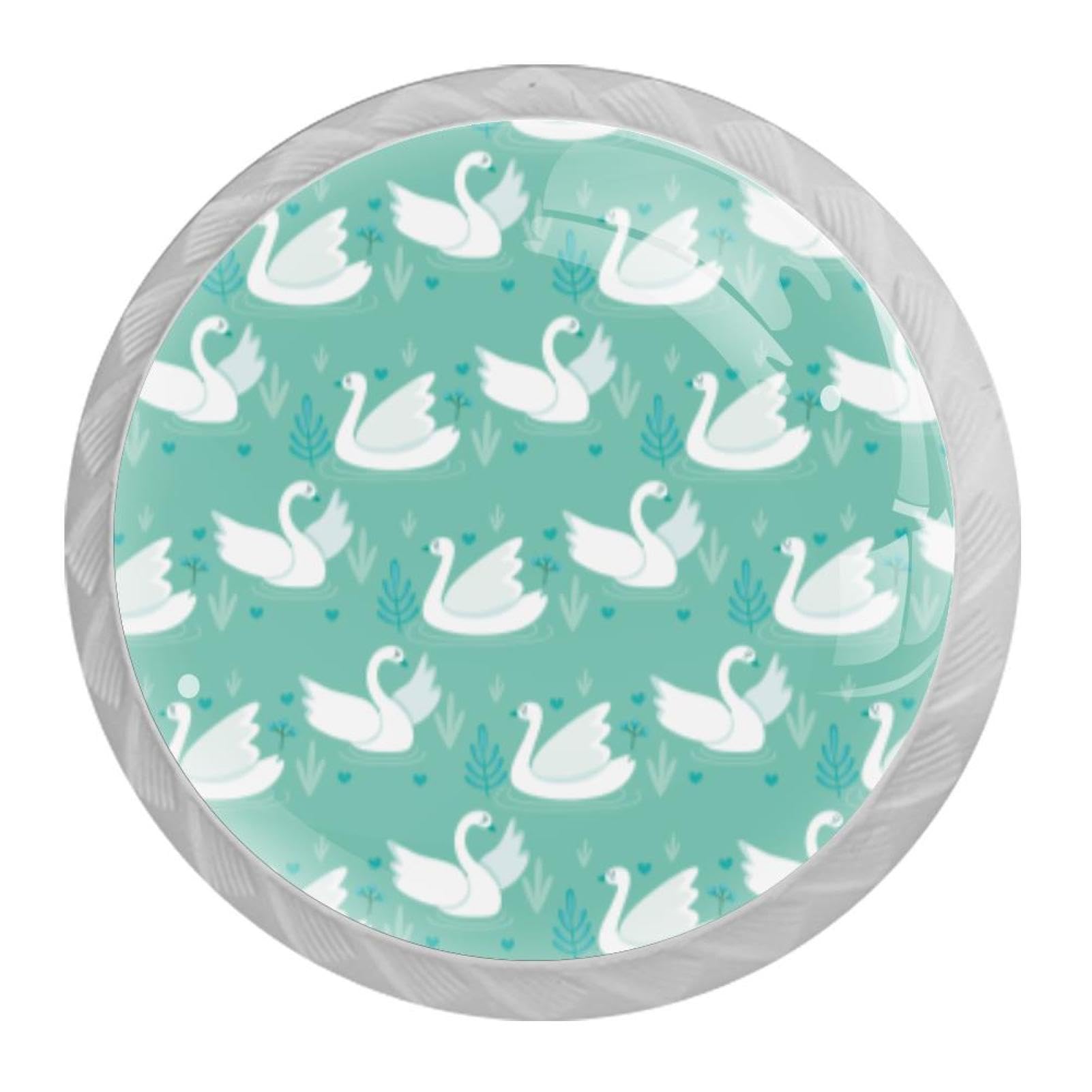 Tqmspg Multi05 4 Pieces Drawer Pulls Swans Pattern Door Knobs Dresser Handles For Kitchen Wardrobe Cupboard Hardware Furniture