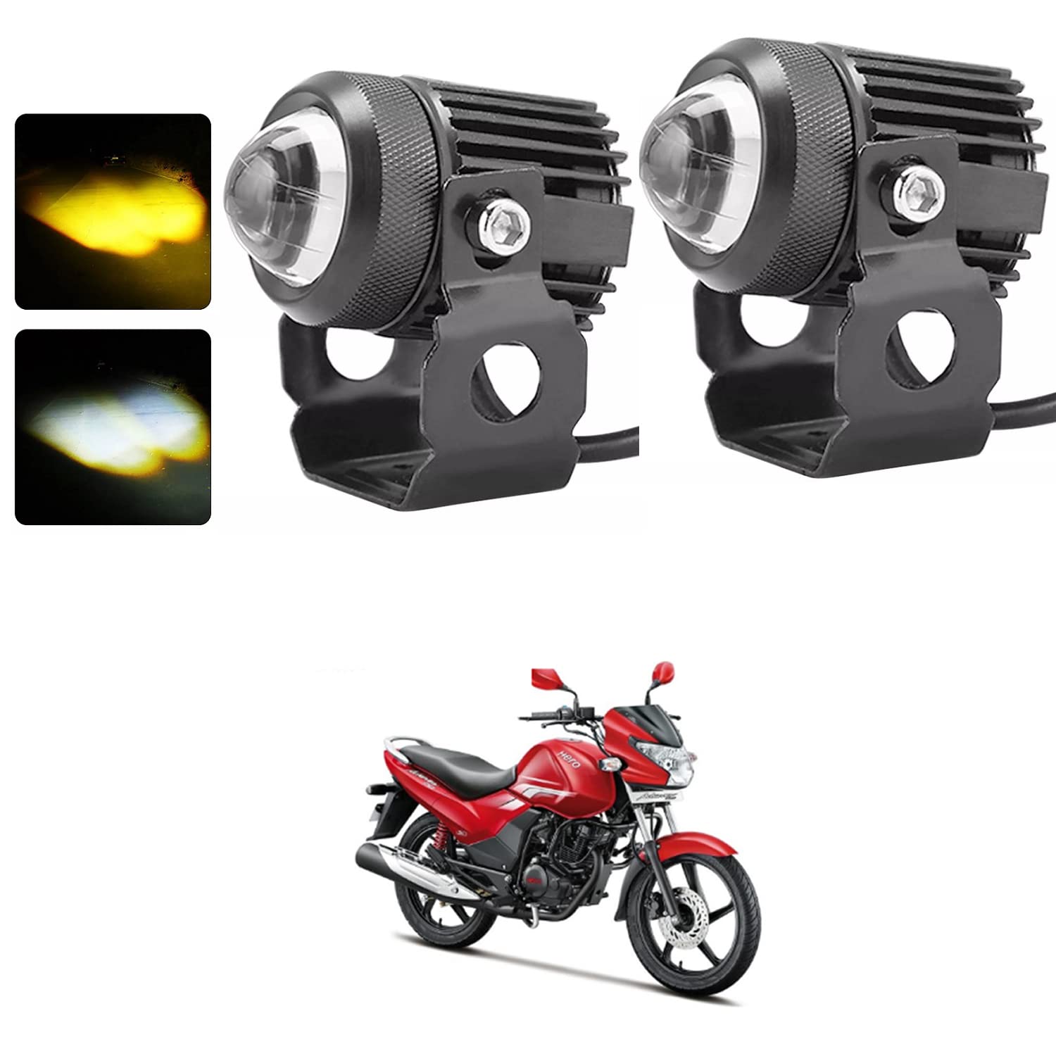 XZRTZ Motorcycle Spotlight Len Dual Color Mini Led Headlight Yellow White Driving Lamp High Bean Low Beam Fog Light vehicle light Compatible With H-ero Achiever