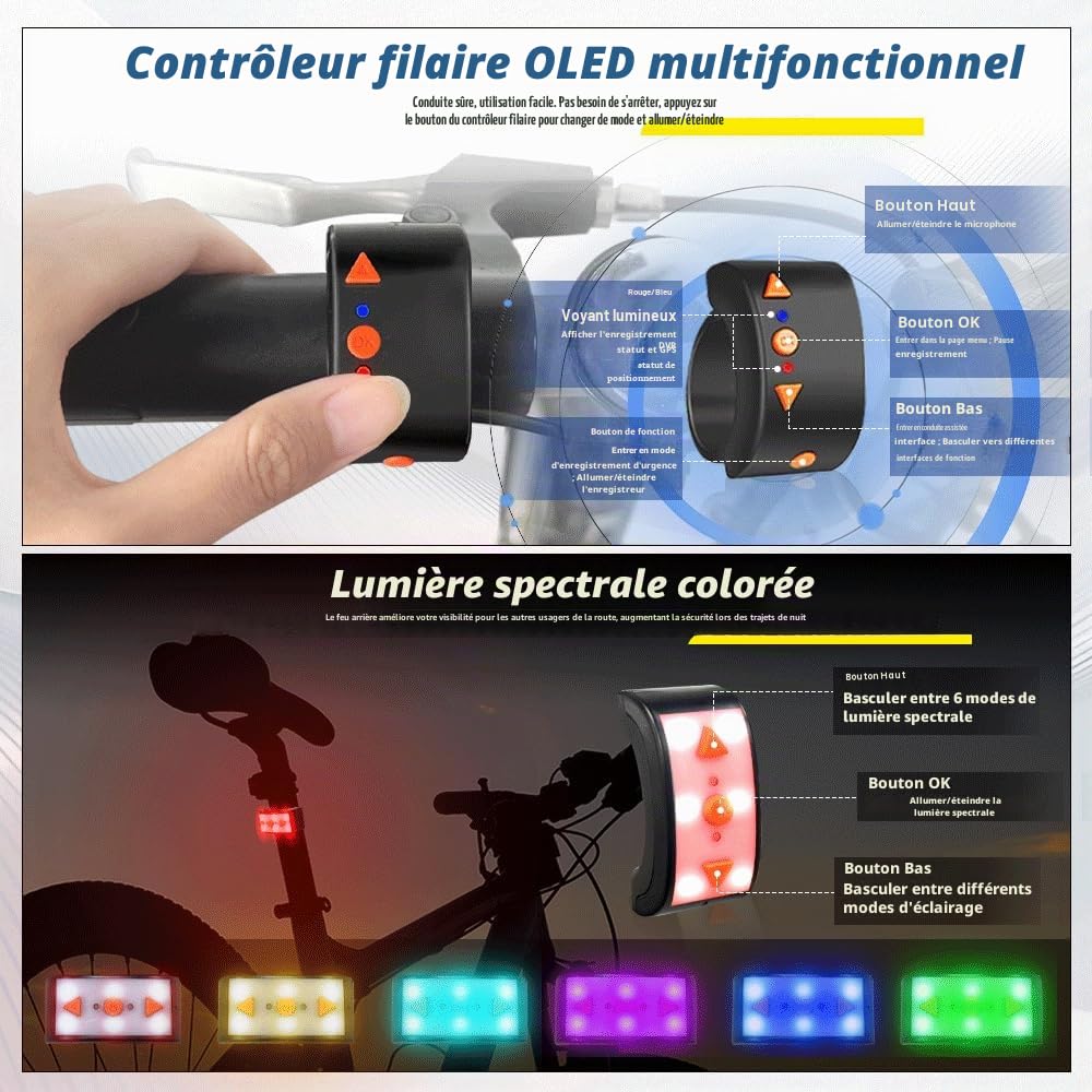 VSYSTO Rétroviseur de vélo avec écran HD 4,5", caméra embarquée WiFi, vision nocturne, enregistrement du kilométrage et de la vitesse pour VTT, vélos de route et électriques