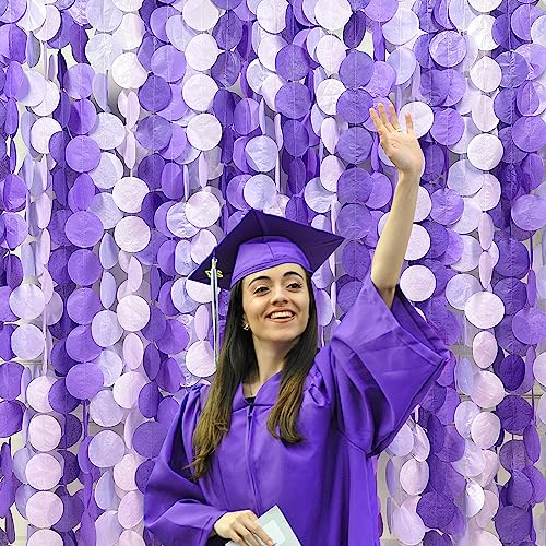Image of 205Ft Lavender Party Decoration Ombre Purple Polka Dot Backdrop Streamer Tissue Paper Circle Dot Hanging Garland for Birthday Bachelorette Wedding Bridal Shower Engagement Lilac Violet Party Supplies