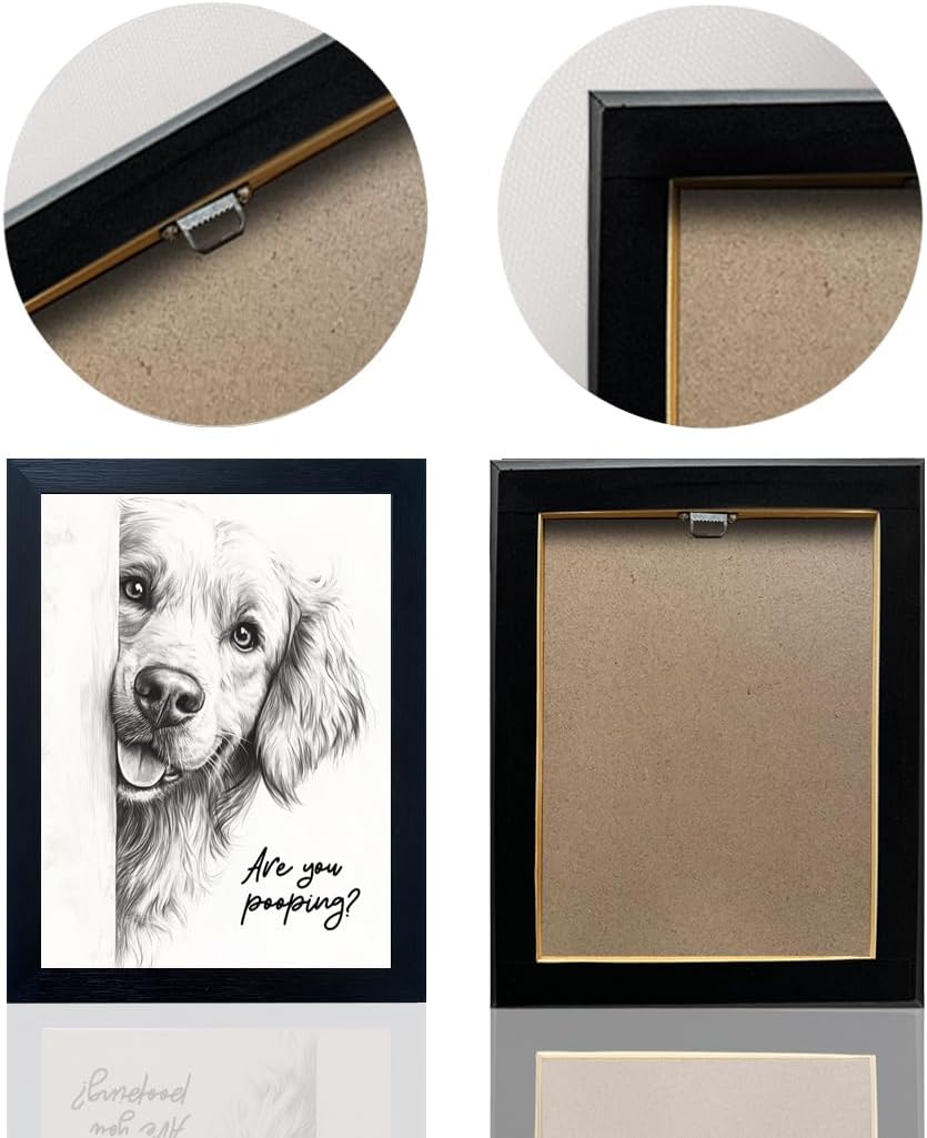 MyArton Funny Bathroom Wall Art with Playful Dog & “Are You Pooping” Sign – Rustic Farmhouse Bathroom Wall Decor in Modern Black Frame, Print Canvas for Restroom & Toilet Ready to Hang 11"x14"
