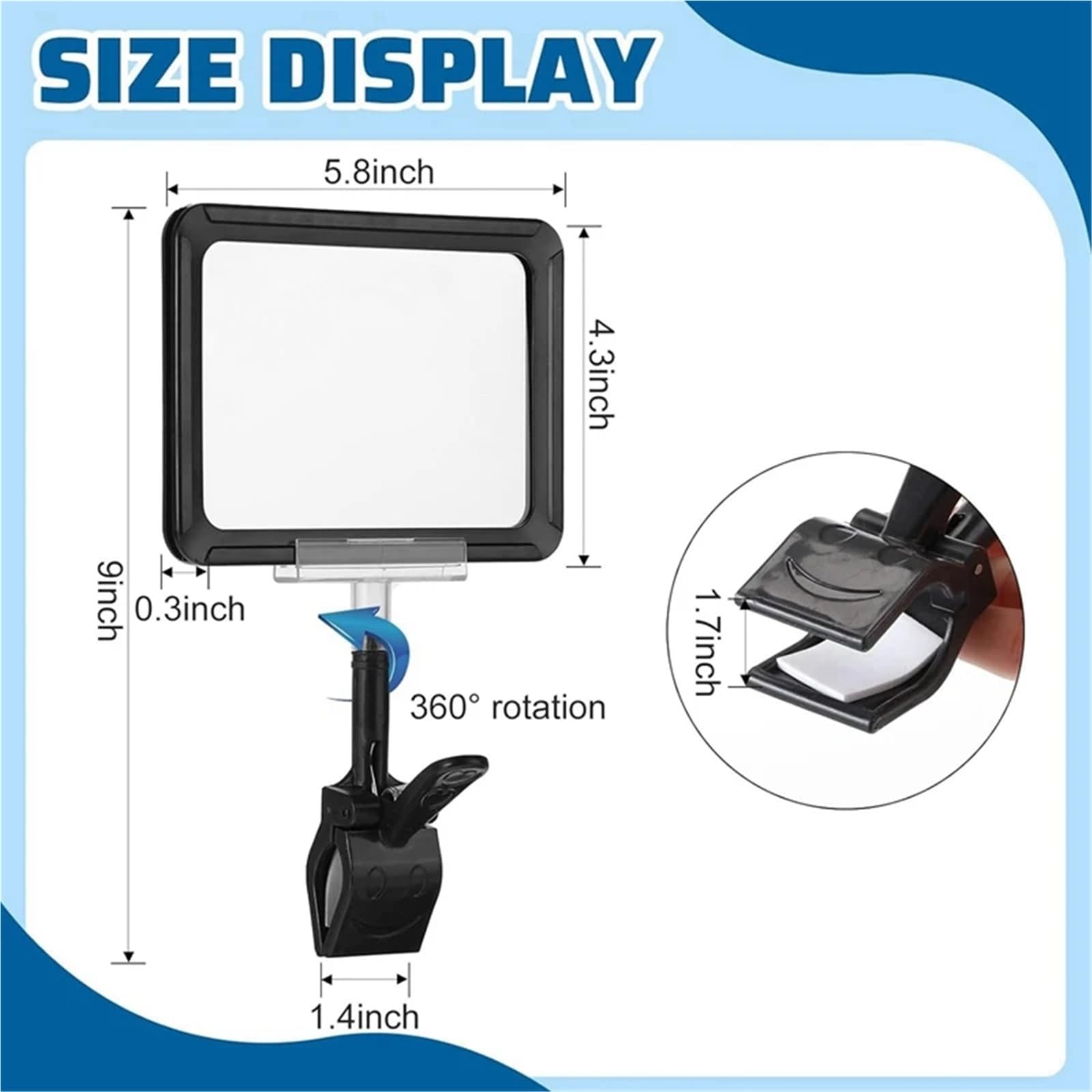 Porte-enseigne, Lot de 7 clips signalisation en acrylique avec pince for porte-vêtements, affichage d'étiquette prix rotatif 6 x 9 pouces for magasin, bureau, supermarché, vente au détail