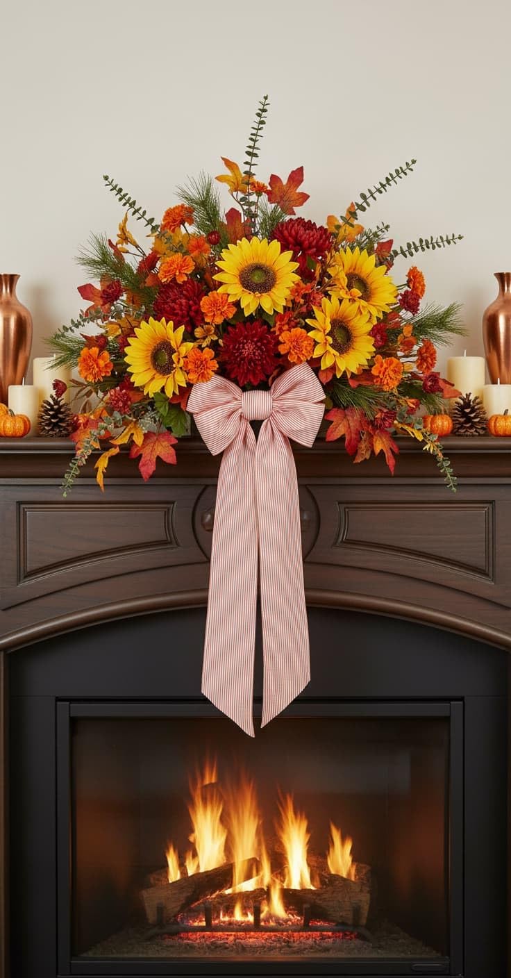 Orange Striped Wreath Sash Set 2 Pack for Door Wreath, 5.12" Wide x 54.33" Each Fall Thanksgiving Decoration Bundle Modern Ribbon Bow Pair Gift