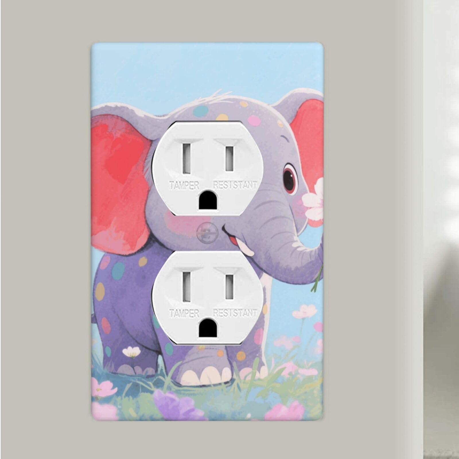 Elephant Duplex Outlet Covers Wall Plates 1-Gang Switch Outlet Electrical Cover Plate Unbreakable Polycarbonate Switchplate Cover Faceplate For Bathroom Kitchen Home Decor