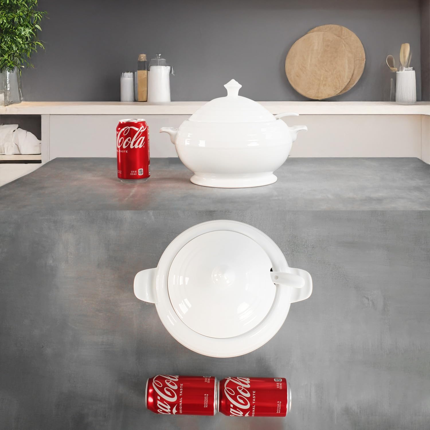 Casserole Dish with Serving Handles, 2.7 Qt soup Tureen With Lid and a 9.4-inch Spoon, for Dinner and Party Microwave Safe 11.6 Inch