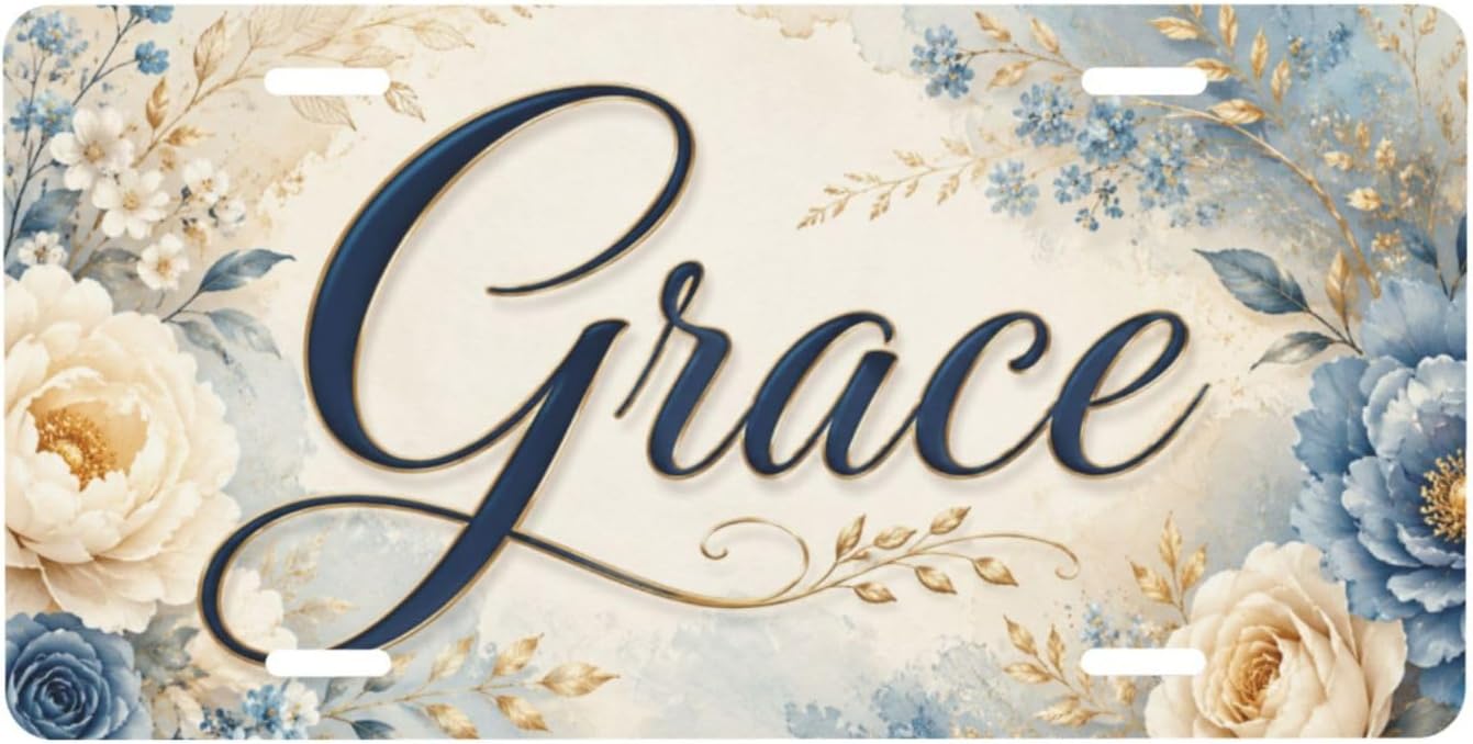 Grace License Plate - 6x12 Inch Aluminum Novelty Decorative Vanity Metal Front Car Plate for Women Men