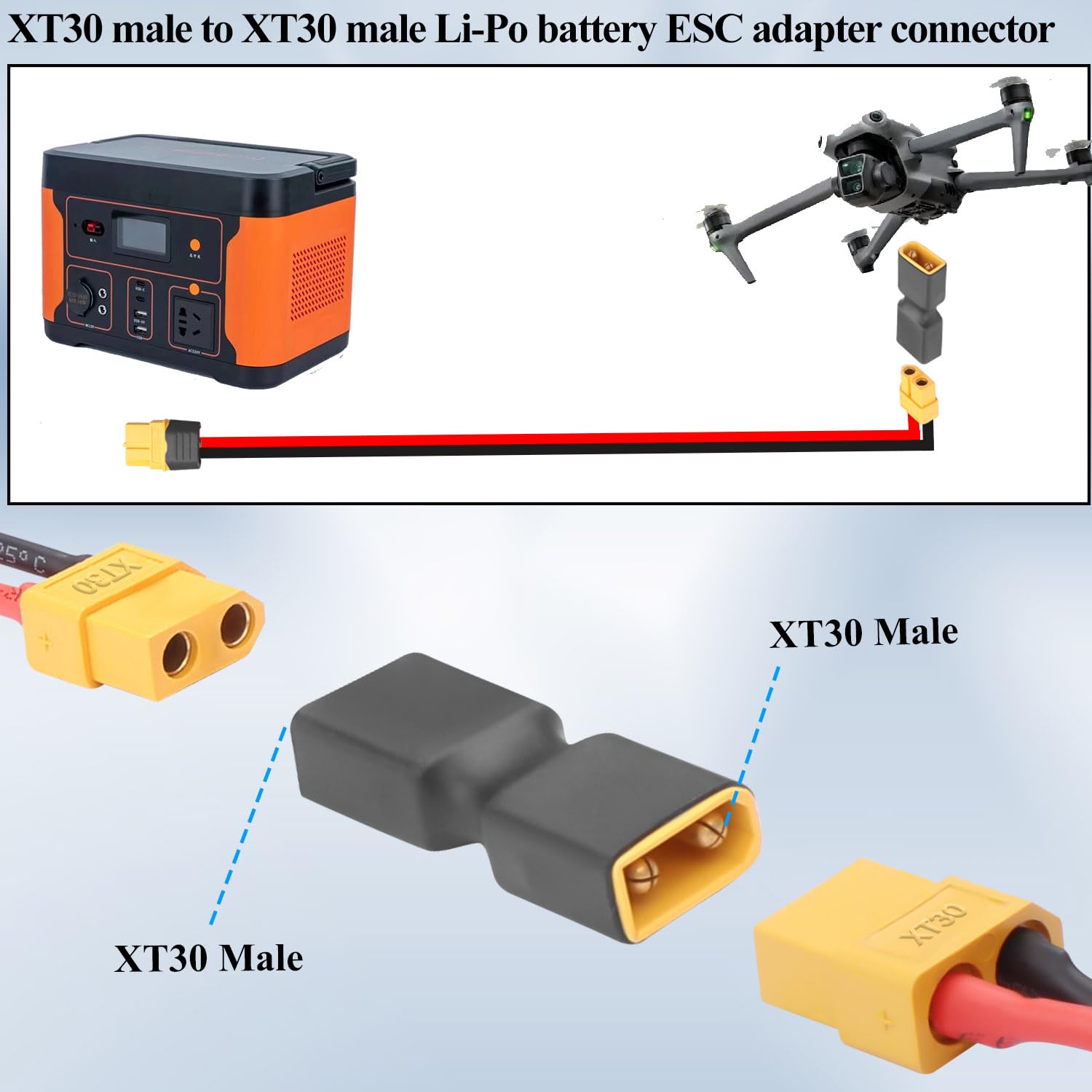QIANRENON XT60 Stecker Auf Stecker Adapter – 30A Vergoldet Für RC Modelle & Outdoor-Strom