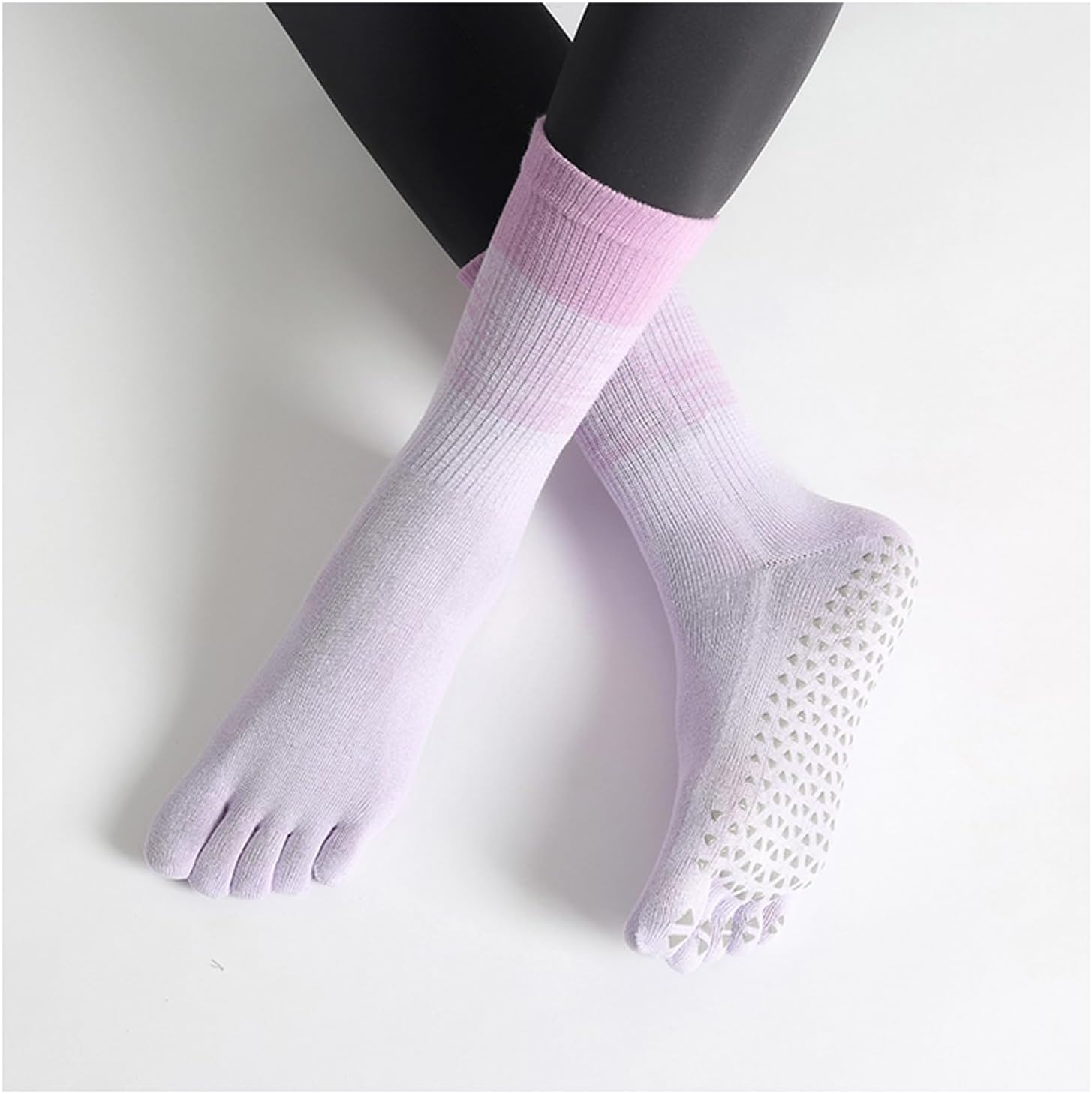 Women Yoga Pilates Socks with Grips Non Slip Full Toe Cotton for All Seasons Gradient Series 15