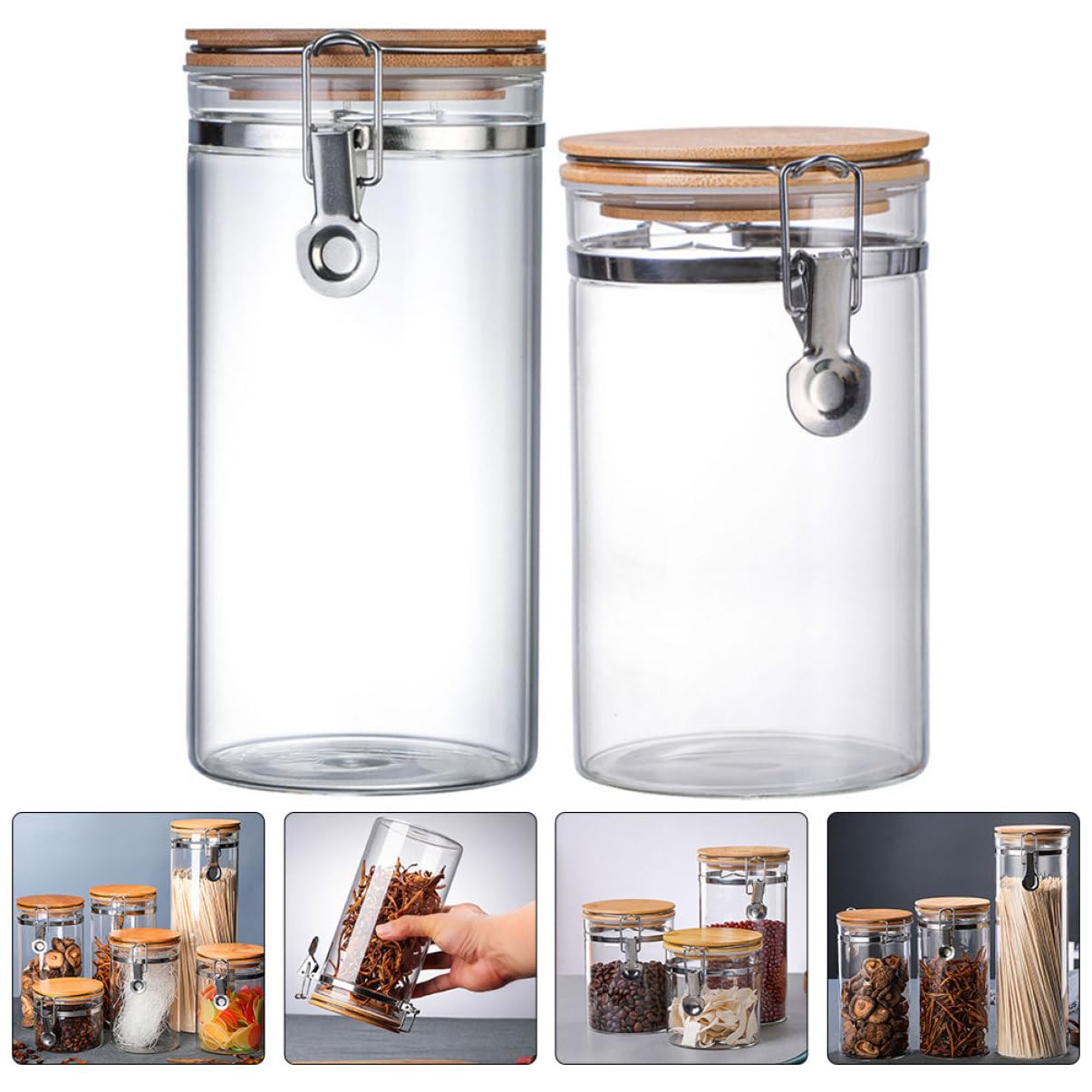 MAGICLULU 2 Stück-pack Vorratsgläser aus Glas mit Edelstahl und Holzdeckel | 1140 Ml und 1280ml, für Küche und Trockene Vorräte, Passend für Bonbons und Mehl
