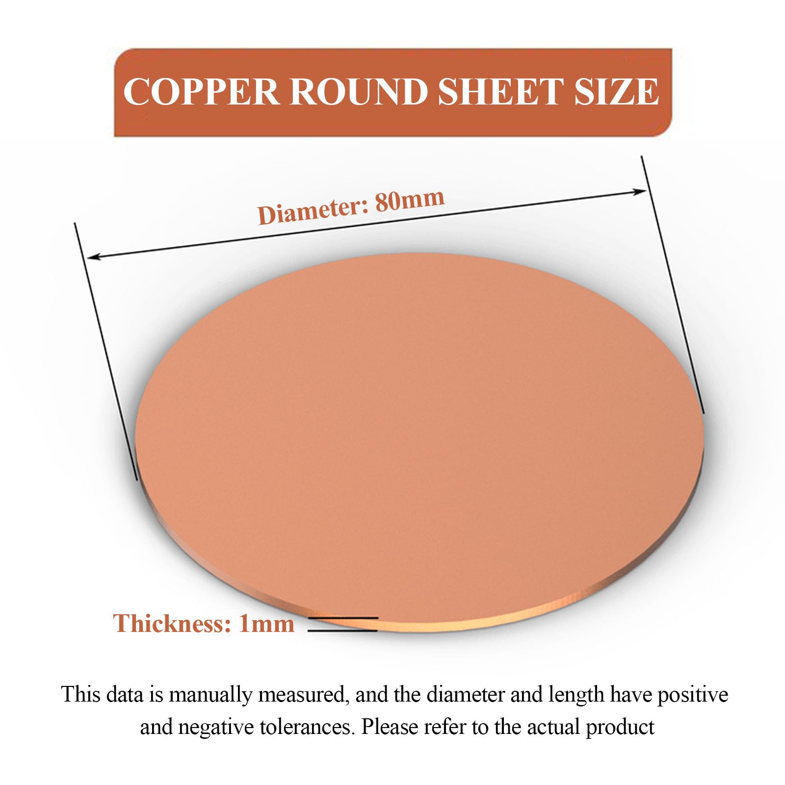 WSYCWG Pure Copper Metal Round Sheet Plate Thickness 1Mm, Diameter 60-85Mm Suitable for DIY Project, Home Improvement, Industry,Fuchsia,1×80mm