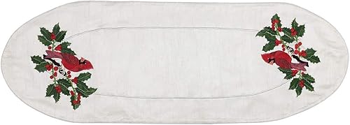 Camino de mesa Cardinal & Holly Spring de 36 pulgadas - Camino de mesa bordado - Decoración de mesa de primavera