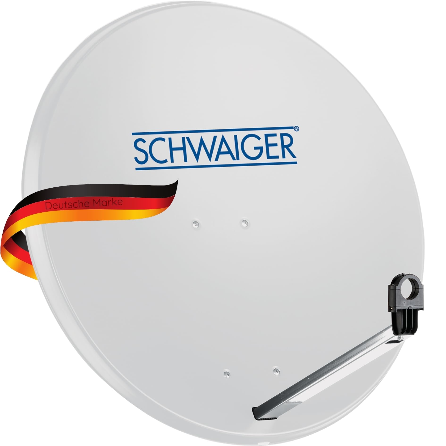 Antena para televisión digital vía satélite Schwaiger 714166 (75 x 85 cm) con brazo de carga LNB y mástil, antracita, espejo de acero – para recepción de DVB-S/S2 en Full HD, 3D y 4K (Ultra HD)