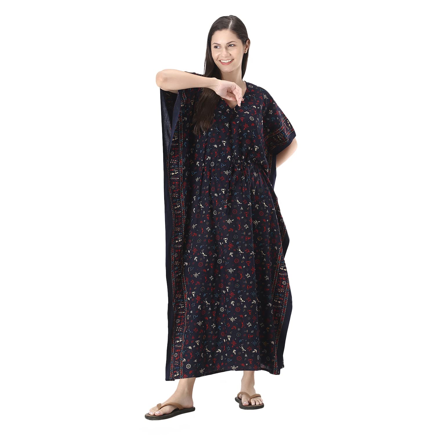 Women's Cotton Kaftan Mix Character Printed Maxi Nighty Free Size WNS1320