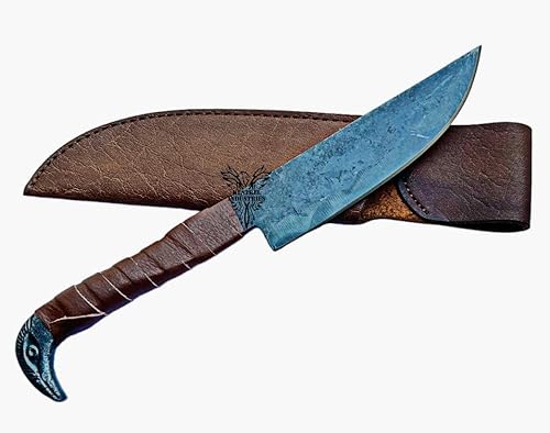 Miniatura 3 de Cuchillo de cuervo de acero al carbono vikingo hecho a mano personalizado con funda de cuero de vaca pura, cuchillo de cuervo vikingo, cuchillo de