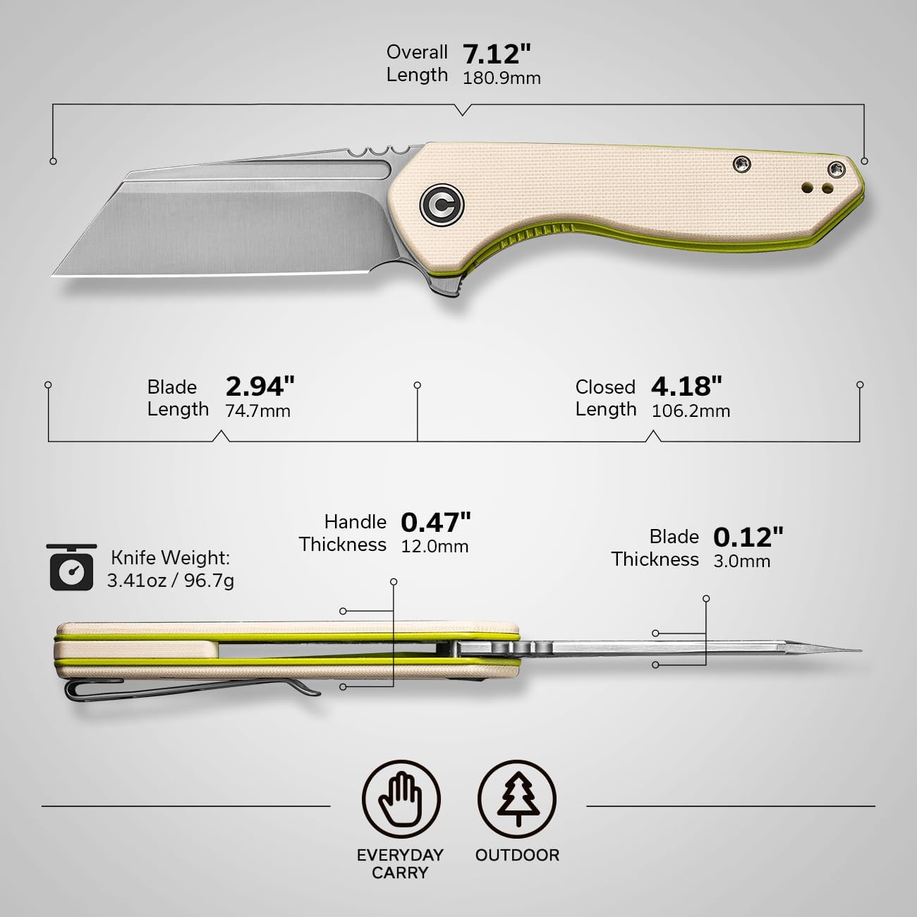 CIVIVI Pocket Knife for Men, ExOne Folding Knife with Flipper, 2.94" Nitro-V Reverse Tanto Blade G10 Handle for Perfect EDC Gift C23036-2