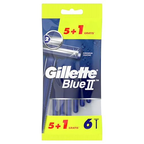 Gillette Blue II Maquinillas Desechables 5+1, N.º 1 En Ventas, Con 2 Hojas Con Revestimiento De Platino Ultraafiladas, Afeitados Hasta 4 Veces Más Apurados