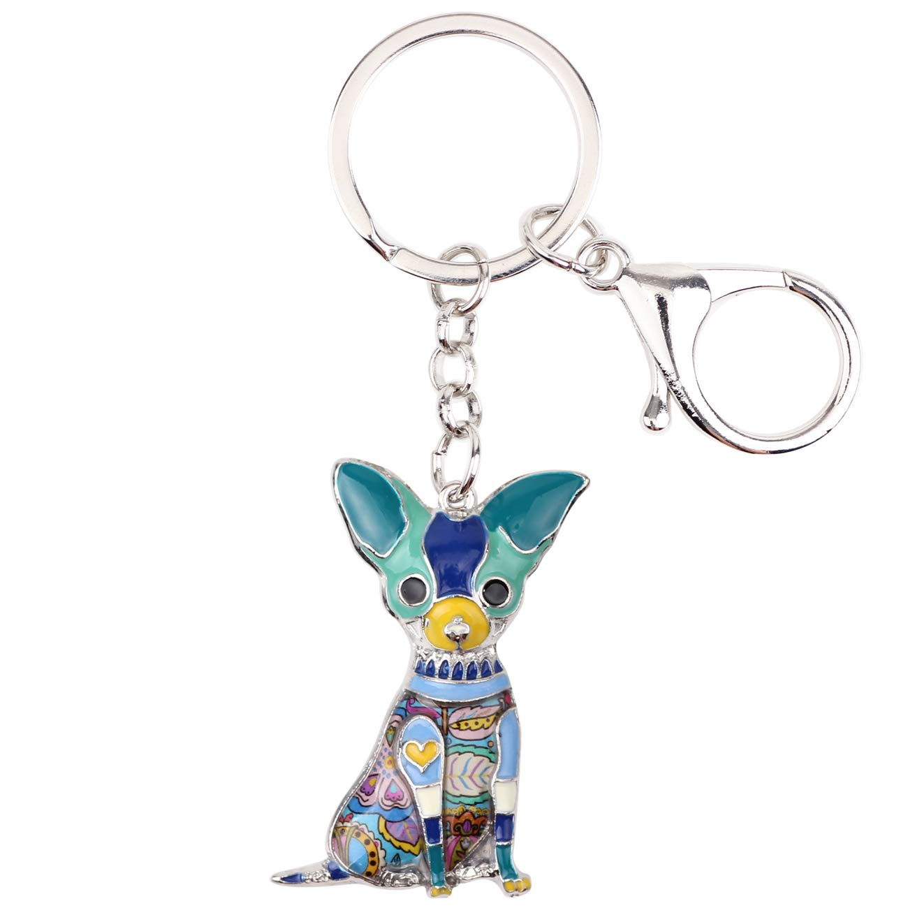 Duowei Unisex Blue Dainty Enamel Chihuahua Dog Keychain Zinc Alloy Pets Keyring Charm Gifts For Women Girls Lobster Clasp, Medium