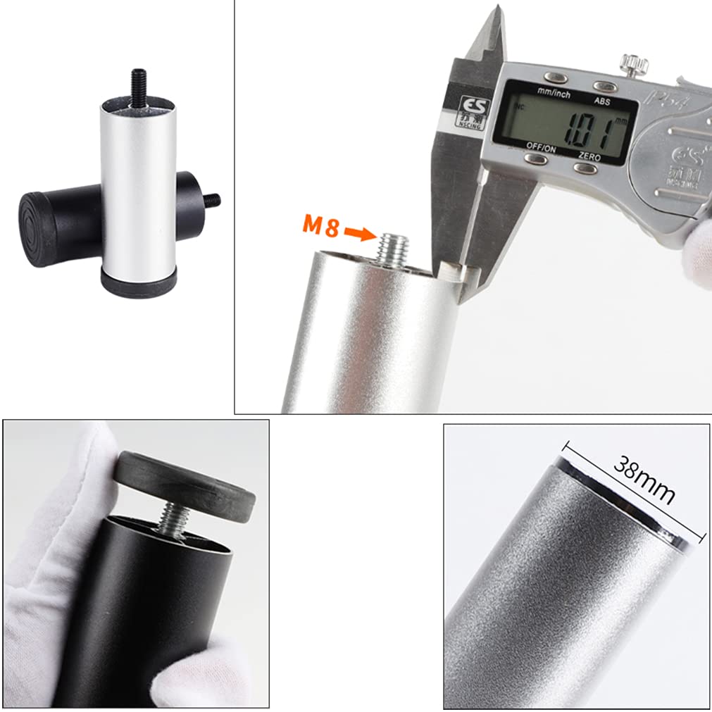 Verstellbare Möbelbeine für Sofas, Ø 38 mm, schwarzes Metall, M8 runde Tischfüße, 4 Stück (15 cm) – Aluminium-eloxierte Oberfläche, perfekt für Heimdekoration und Renovierung