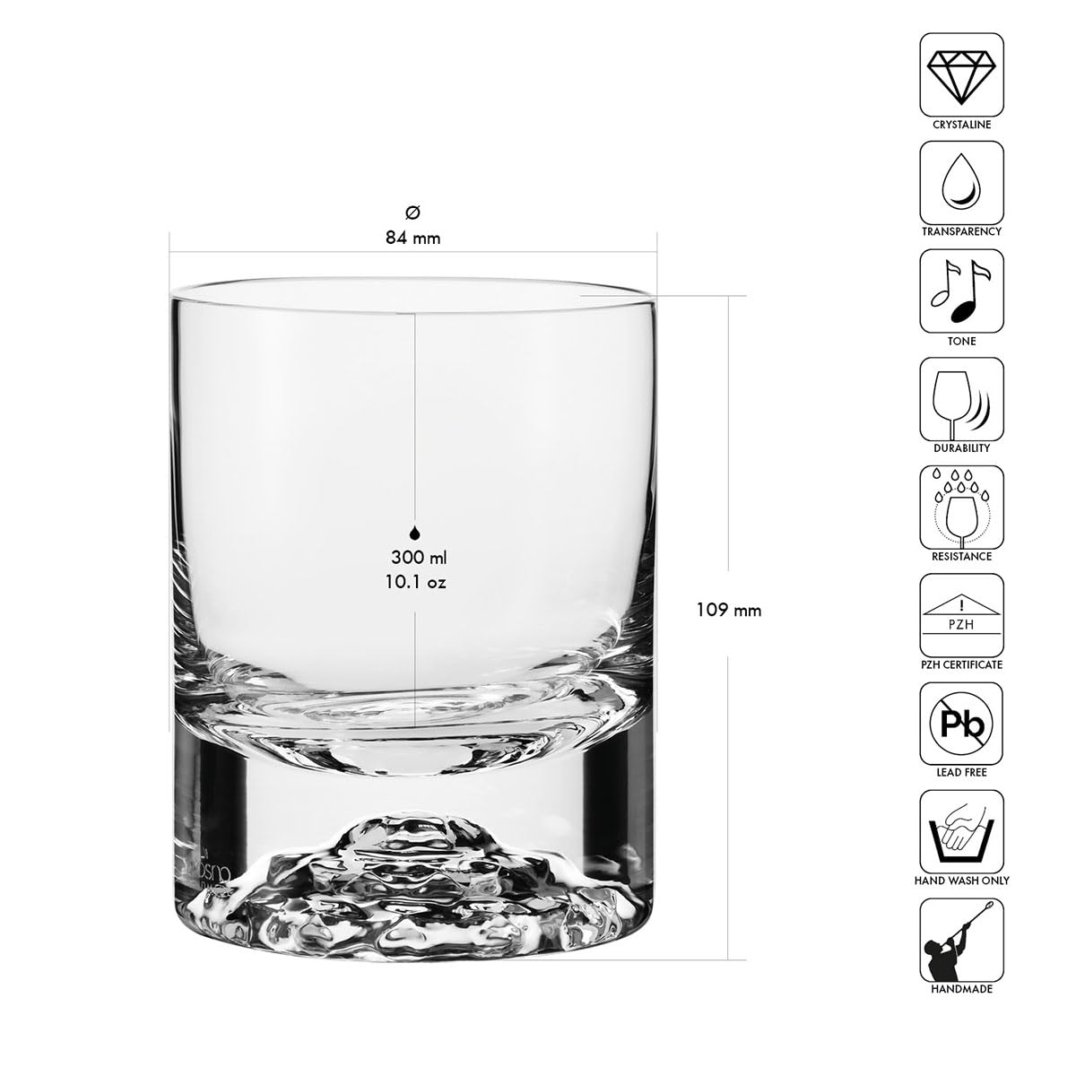 KROSNO Szklanki do whisky i szkockiej | Komplet 2 x 300 ml | Kolekcja Perfect Serve | Produkcja ręczna | Efektowne tłoczenie, Grube dno | Na prezent | Bezołowiowe szkło kryształowe | Mycie ręczne