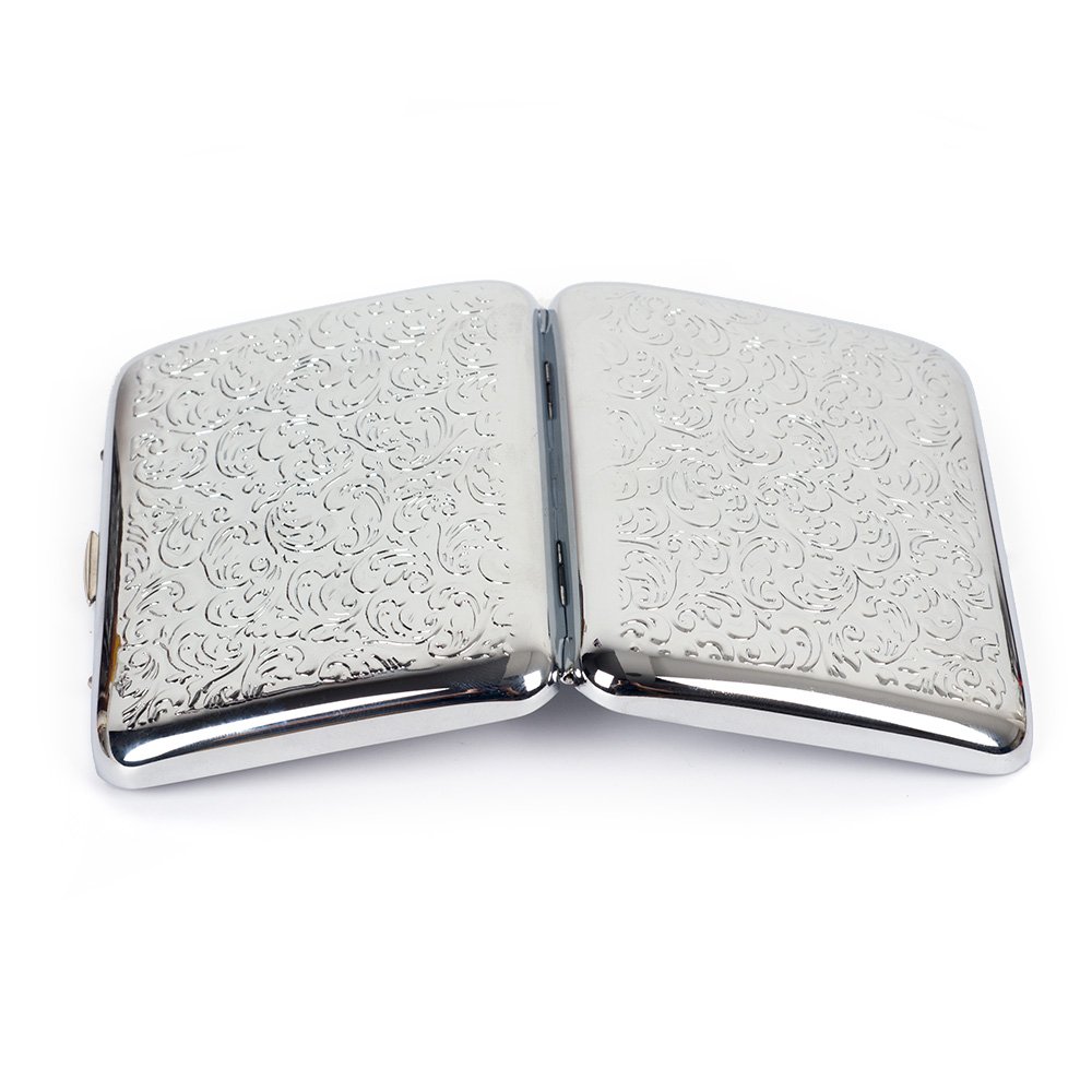 純銀　煙管 Amazon.com: 浮雕蔓藤花紋純銅金屬香煙盒可容納16 支香煙(銀色