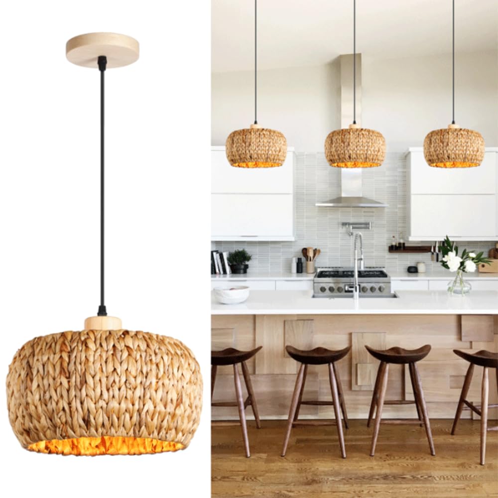 Lampe à suspension en paille pour sublimer un plafond rétro rustique
