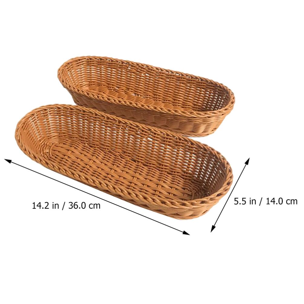 Wicker Bread Basket Oval Woven Basket Tabletop Food Serving Basket for Food, Fruit Storage, Set of 2