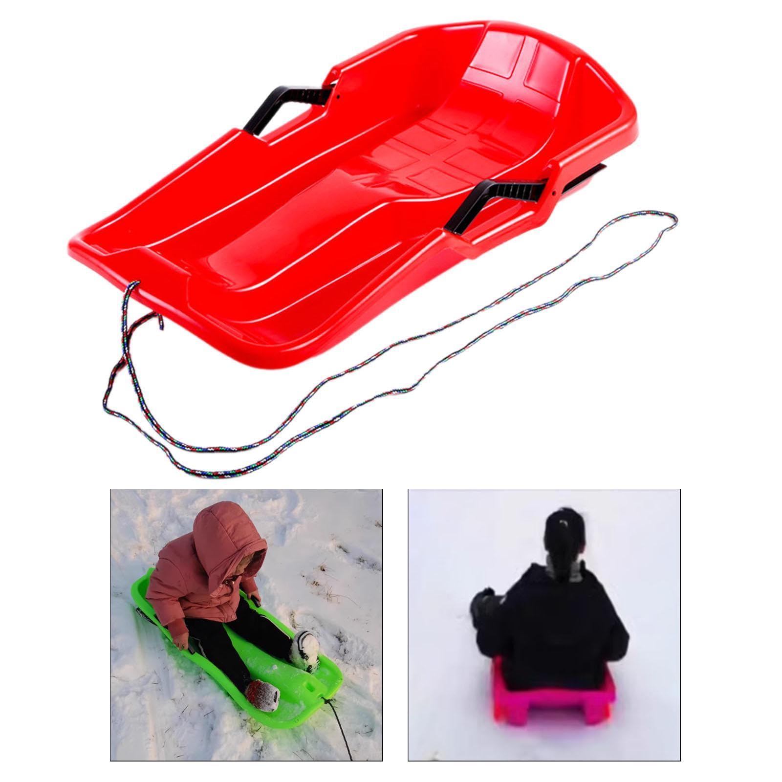 Luge à Neige avec Corde et Frein pour Activités de Plein Air, Rouge
