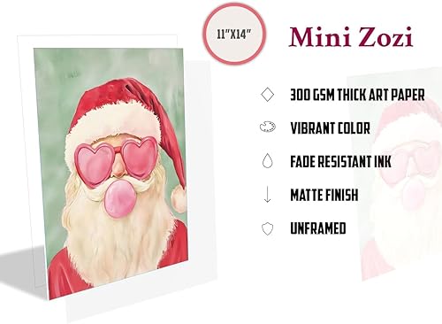 Miniatura 2 de MINI ZOZI Divertidas impresiones artísticas de pared de Navidad de 11 x 14 pulgadas, 2 unidades de goma de mascar de Papá Noel, nota de calificación