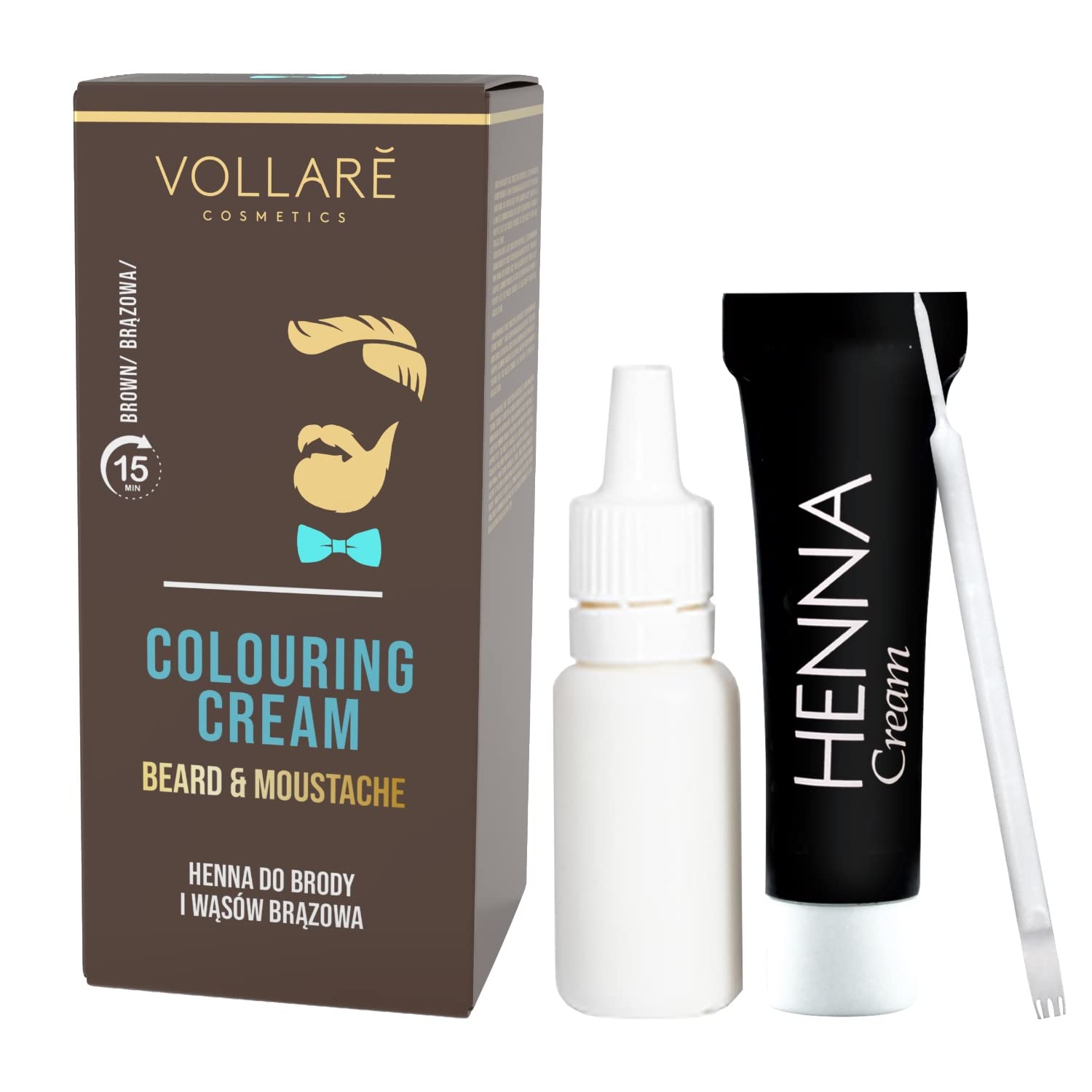 Vollaré Cosmetics | Crema de color de henna para barba y bigote | Tinte para barba para ocultar el color de la barba | Coloración fácil de teñir