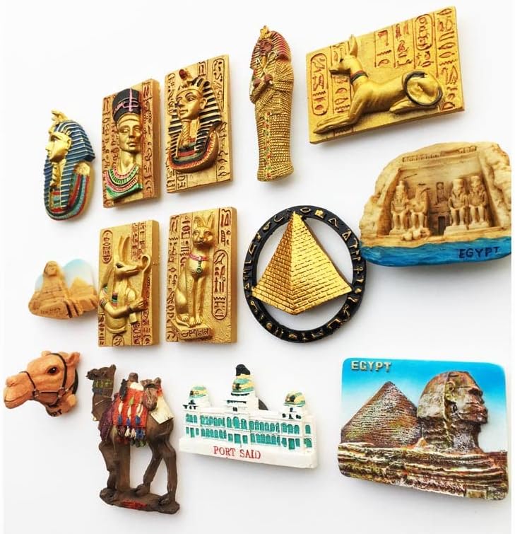 Miniatura 3 de Imán egipcio para nevera, recuerdo, recuerdo de viaje, esfinge, mito, reina, Anubis, camello, imanes de resina 3D para decoración del hogar,