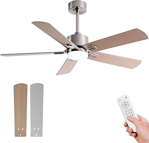 Ventiladores de techo de 42 pulgadas con luces y control remoto, ventilador de techo moderno con luz, 5 cuchillas, luz LED regulable, motor de CC de