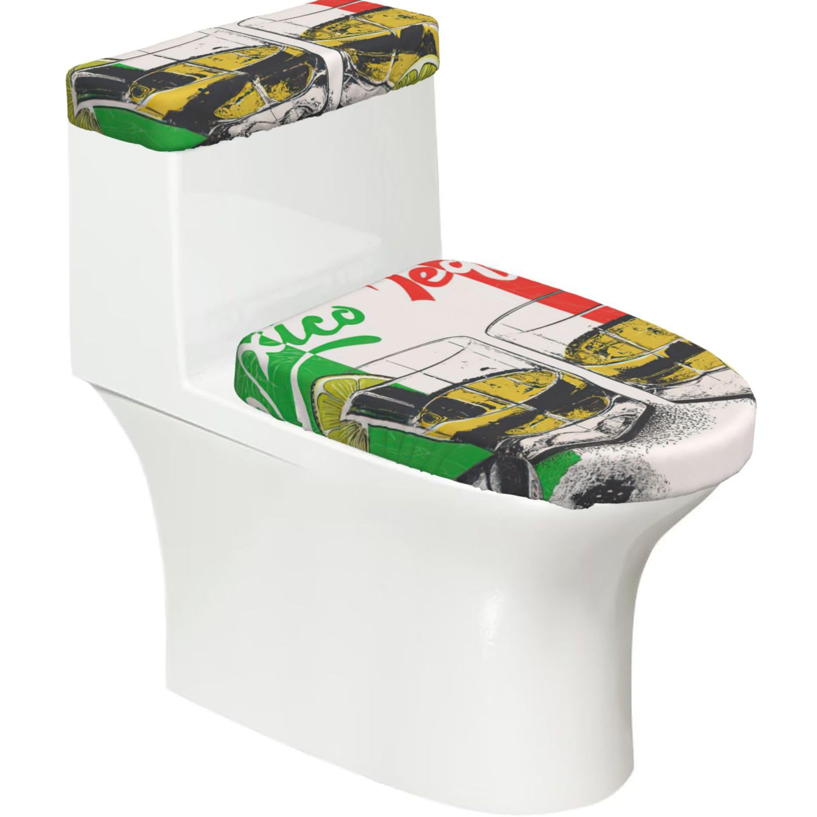 Mexico Flag And Tequila Print Bathroom Decor Toilet Lid Cover And Tank Covers, Restroom Accessories Fits Most Round