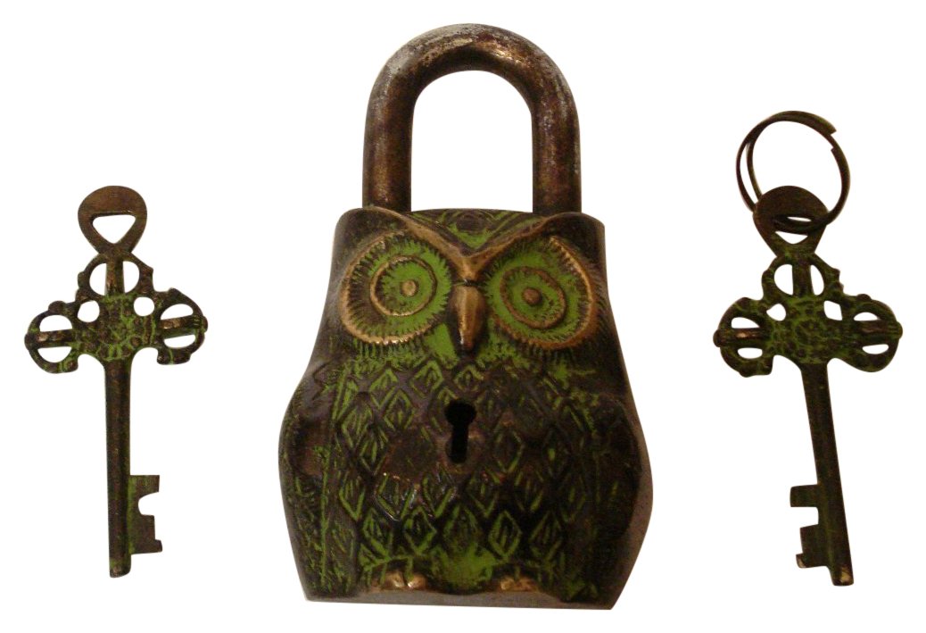 Brass Blessing OWL Type Padlock - Lock with Key - Brass Made Black Style from (5051)