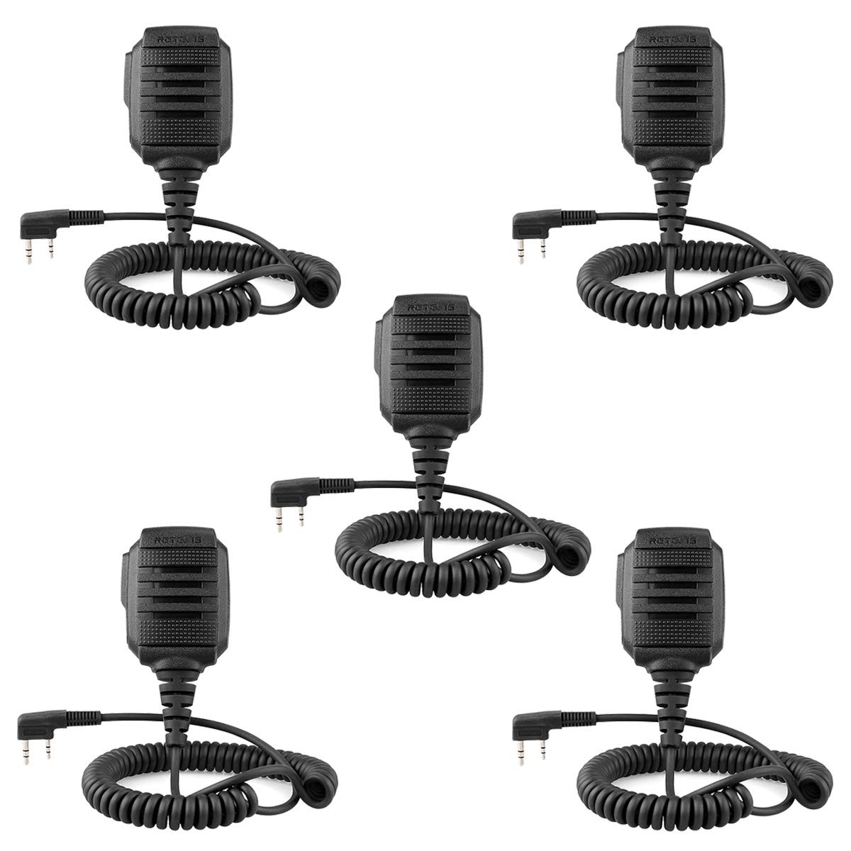 Retevis RS114 2 Pin Walkie Talkie Altoparlante Microfono IP54 Impermeabile Compatibile con Ricetrasmettitore Retevis RT24 RT22 RT27 RT15 RT28 RT617 Baofeng BF-888S UV-5R Kenwood (5 Pezzi)