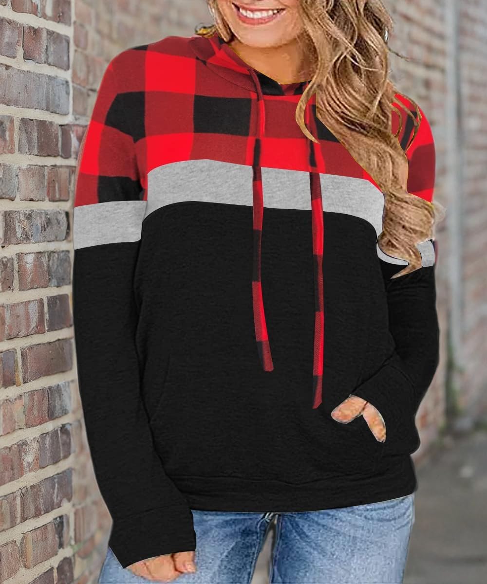 TIYOMI Plus Size Hoodies for Women Color Block Tops Drawstring Hooded Tunic Blouses Pullover T Shirts - Image 6
