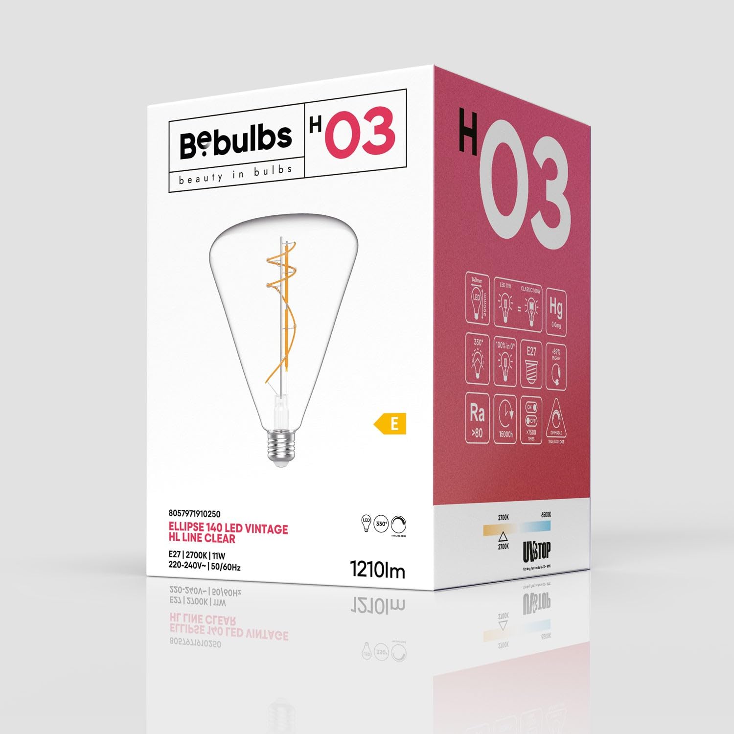 Ampoule tranparente LED H03 Cone 140 10W 1100Lm E27 2700K Dimmable