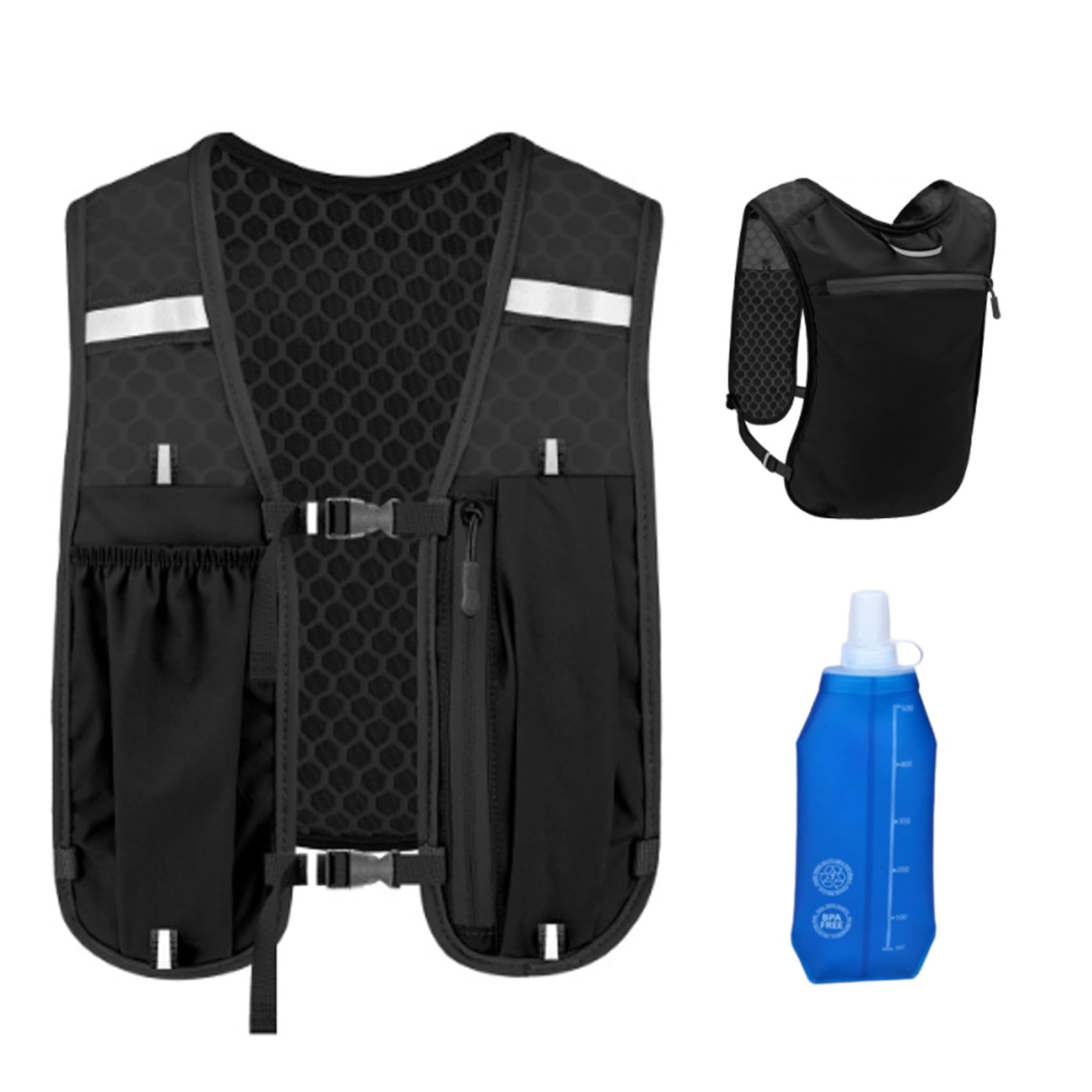 SANTUO Running Vest, Lightweight Running Hydration Vest with 500ml Soft Water Bottles, Adjustable Chest Straps Running Hydration Vest for Outdoor Sports Cycling Hiking Running