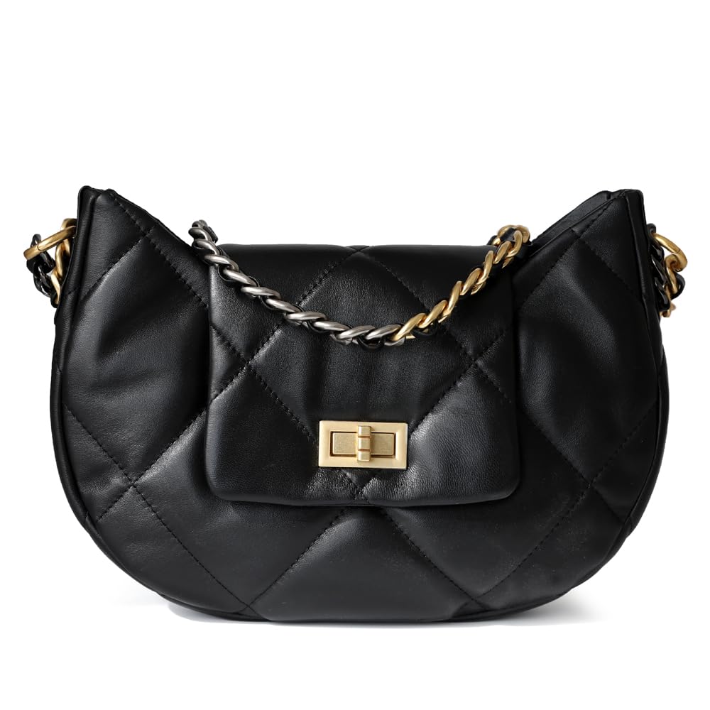ACTLURE Black Quilted Medium Classic Flap Handbag Purse Shoulder Crossbody Bag