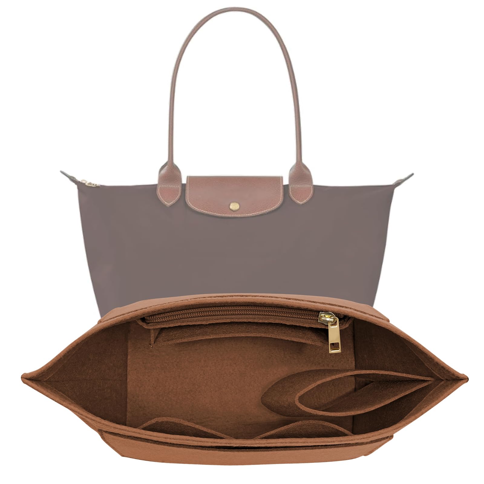 Purse Organizer Insert for Le Pliage Medium Handbags Insert Organizer (Brown, Medium)