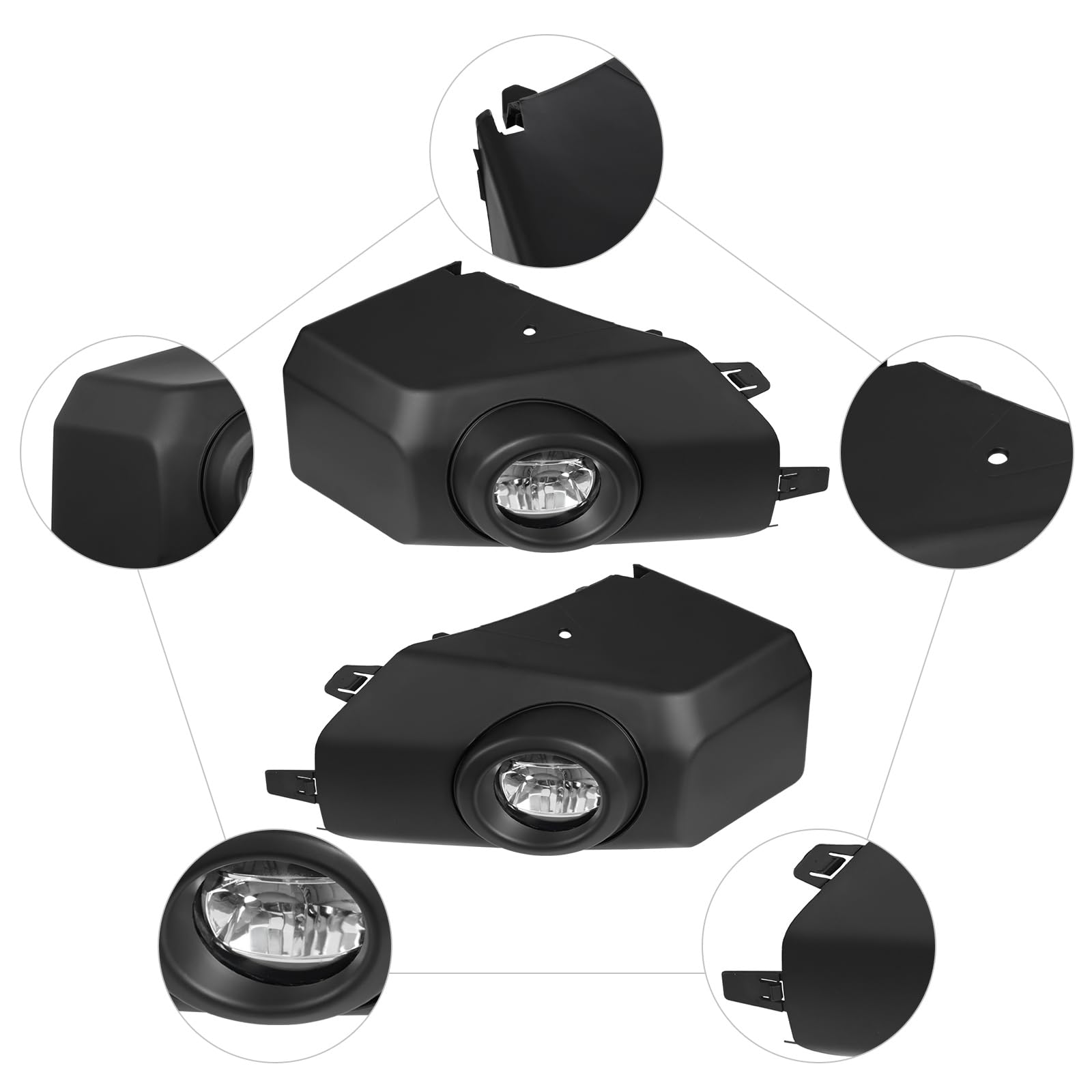 LED Fog Light Assembly for 2007 2008 2009 2010 2011 2012 2013 2014Toyota FJ Cruiser, Front Left and Right Fog Light Kit with Bulb and Wiring, Black