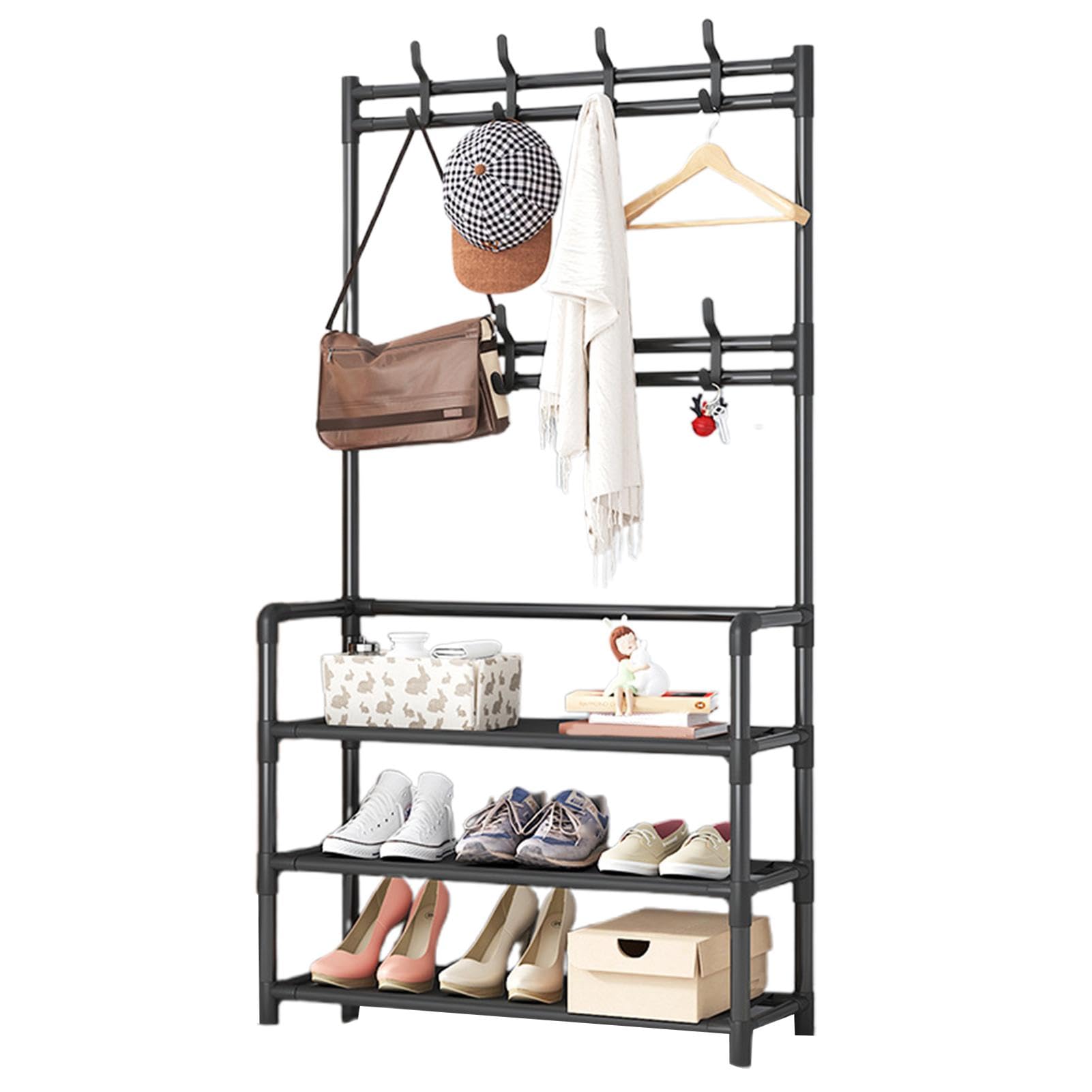FGXHHS Freestanding Coat Rack with Removable Hooks, Entryway Hall Tree & Shoe Shelf, 3/4 Layer Storage Cabinet for Hallway, Cloakroom Clothes Rail