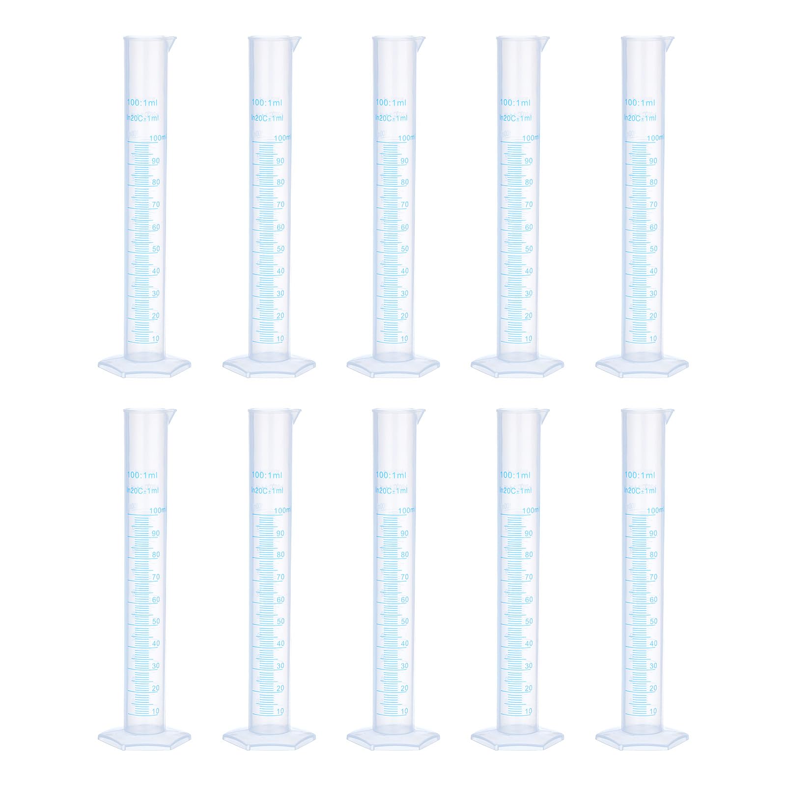 QUARKZMAN Cilindro Graduato in Plastica, Cilindro di Misurazione 100 ml, Becher a Tubo di Prova, Marcatura Metrica 2 Lati, Base Esagonale Trasparente per Laboratorio Casa 10pz