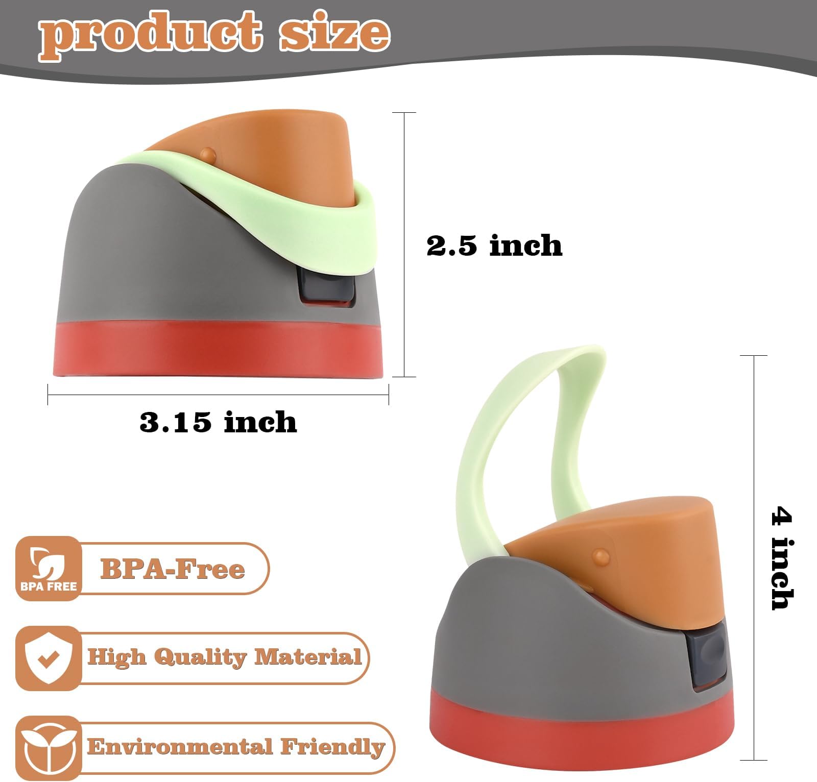 Moukiween Replacement Cap for Owala Freesip Bottle, One Button Water Bottle Top Lid Accessories Compatible with Owala Cup 16oz 24oz 32oz 40oz, BPA-Free, No Water Leakage, Grey Orange