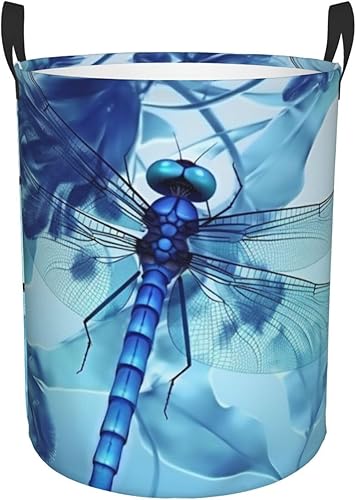 Cesta circular con estampado de libélula azul artística impermeable, cesta organizadora de almacenamiento con asas para ropa, juguetes, tamaño