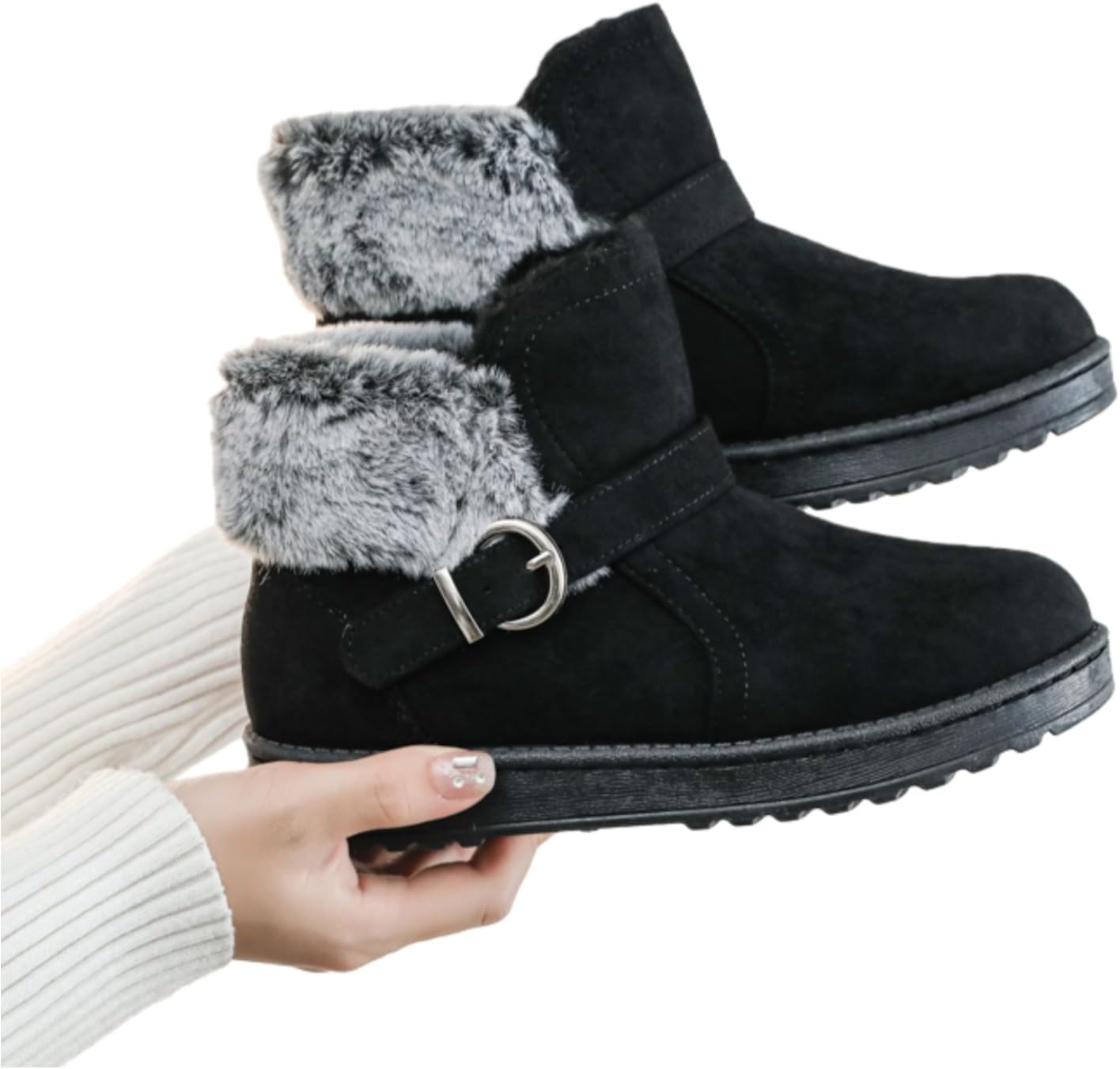 WALK AGAIN Women's Wedge Bootie with Memory Foam, Mid-Calf Water-Resistant Winter Boots Cozy Faux Fur Lining