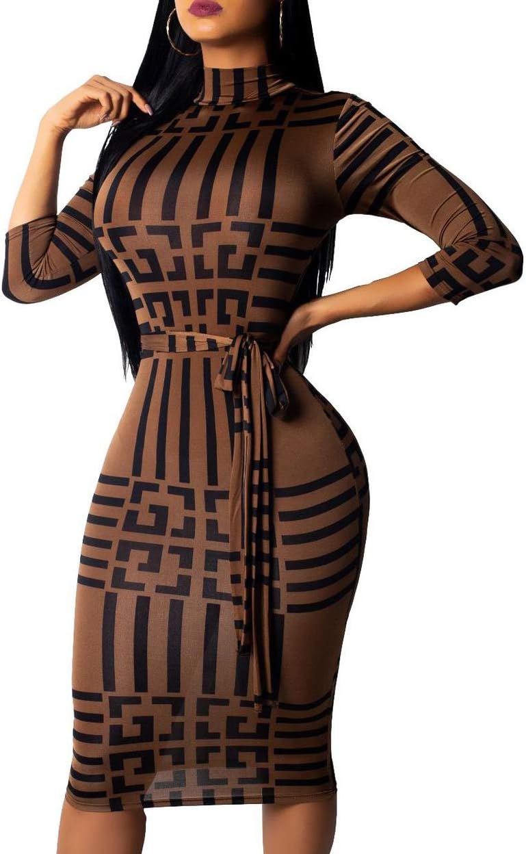Women Sexy Dresses Bodycon Church 3/4 Sleeve African Print Pencil Party Office Dress Work with Split